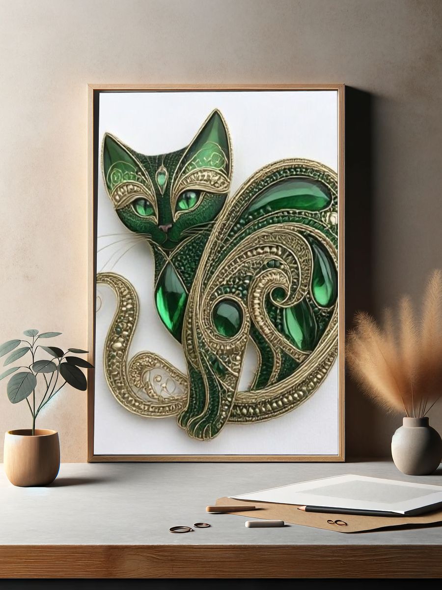 Emerald Cat Ornament Poster. — room view 2