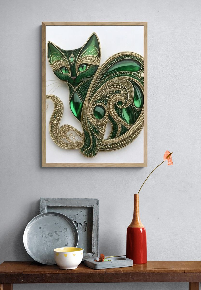 Emerald Cat Ornament Poster. — room view 3