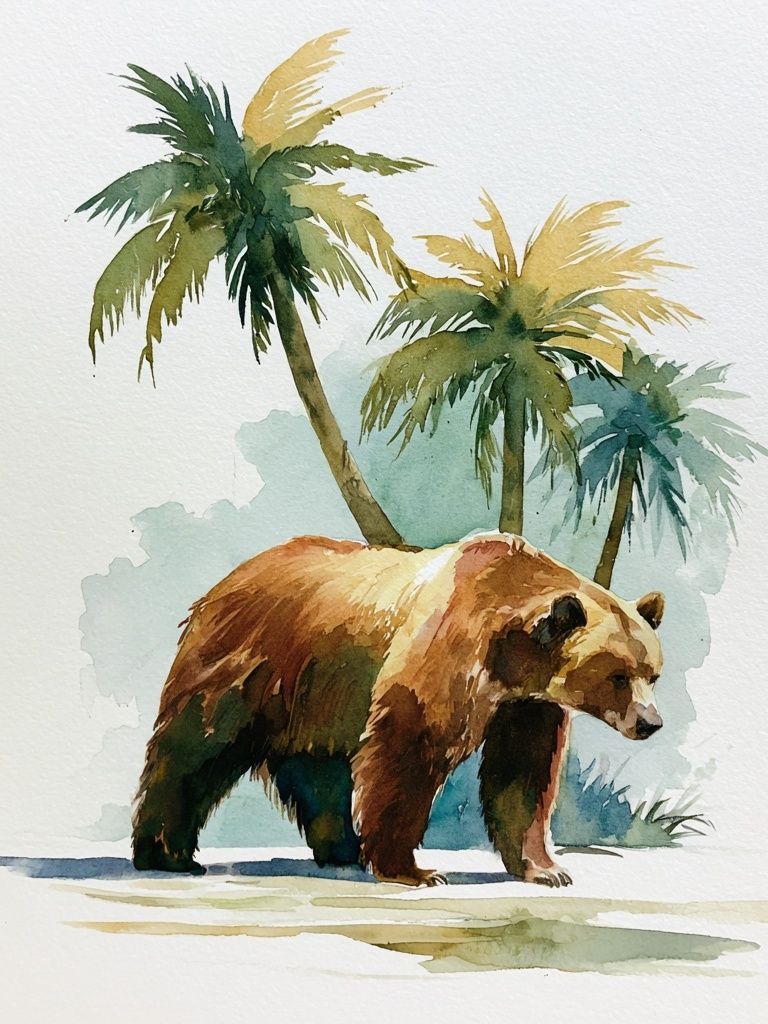 Tropical Bear Watercolor Poster. poster detail