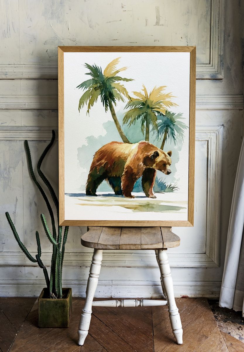 Tropical Bear Watercolor Poster. — room view 1