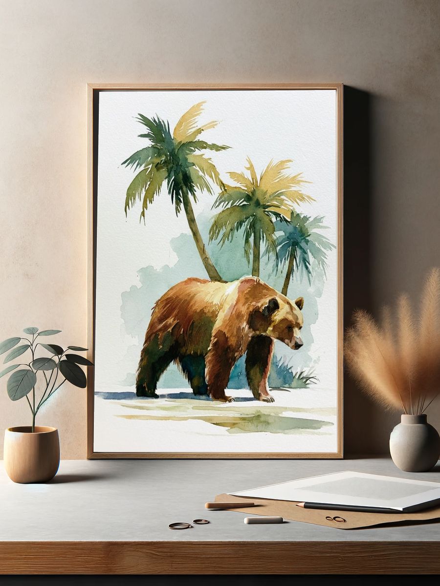 Tropical Bear Watercolor Poster. — room view 2