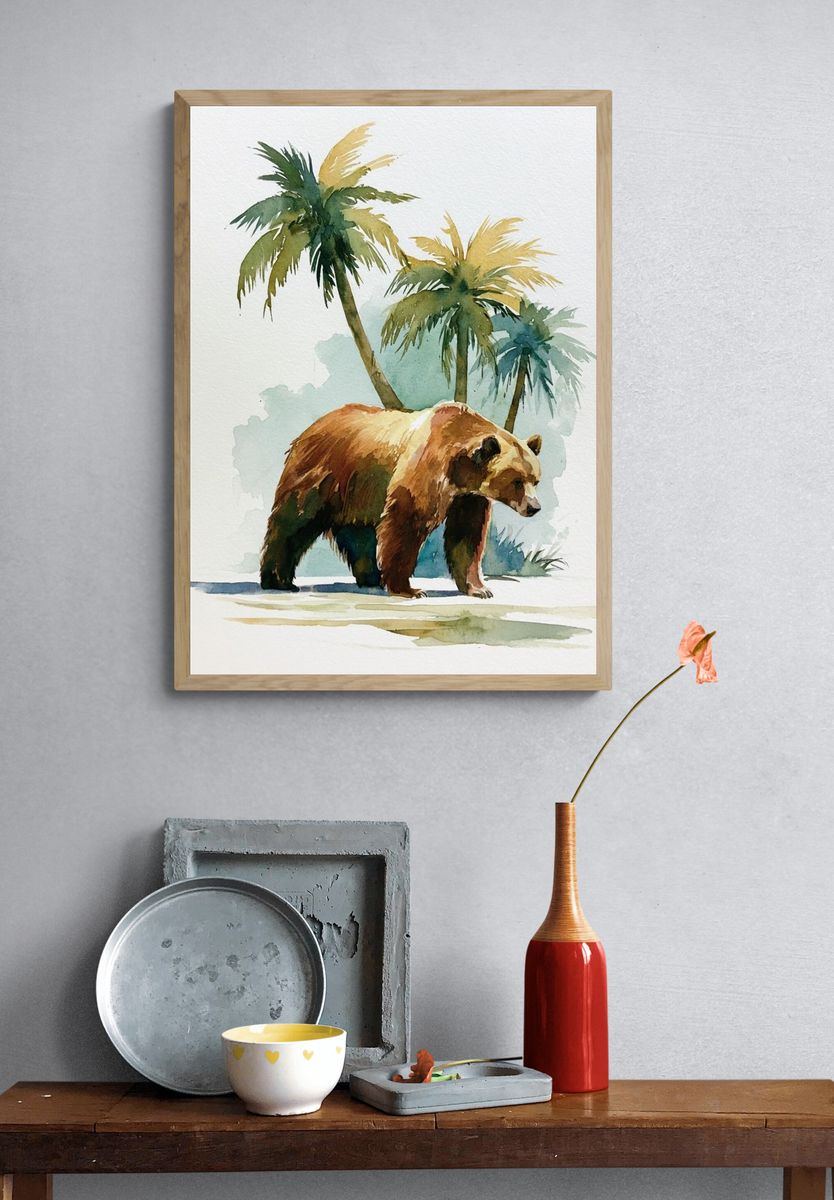 Tropical Bear Watercolor Poster. — room view 3