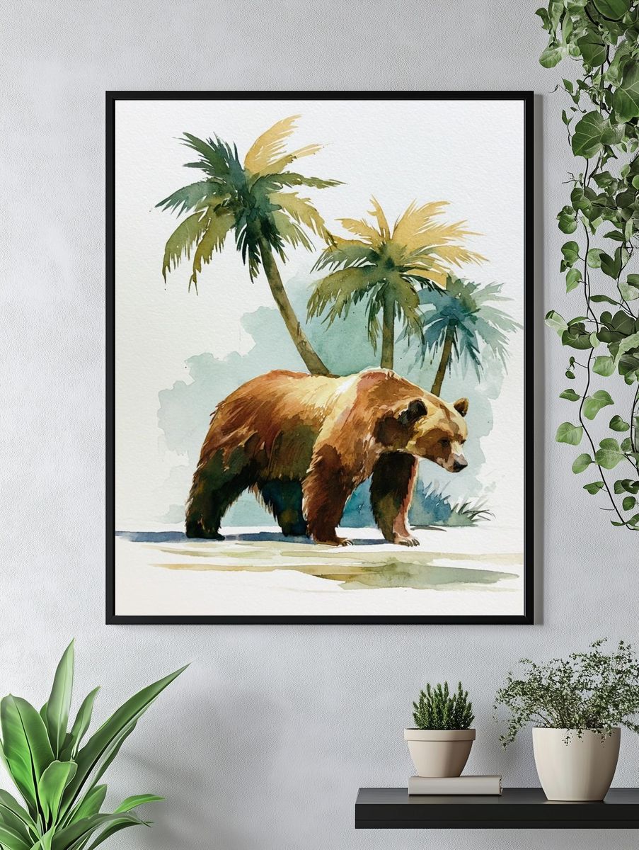 Tropical Bear Watercolor Poster. — room view 4