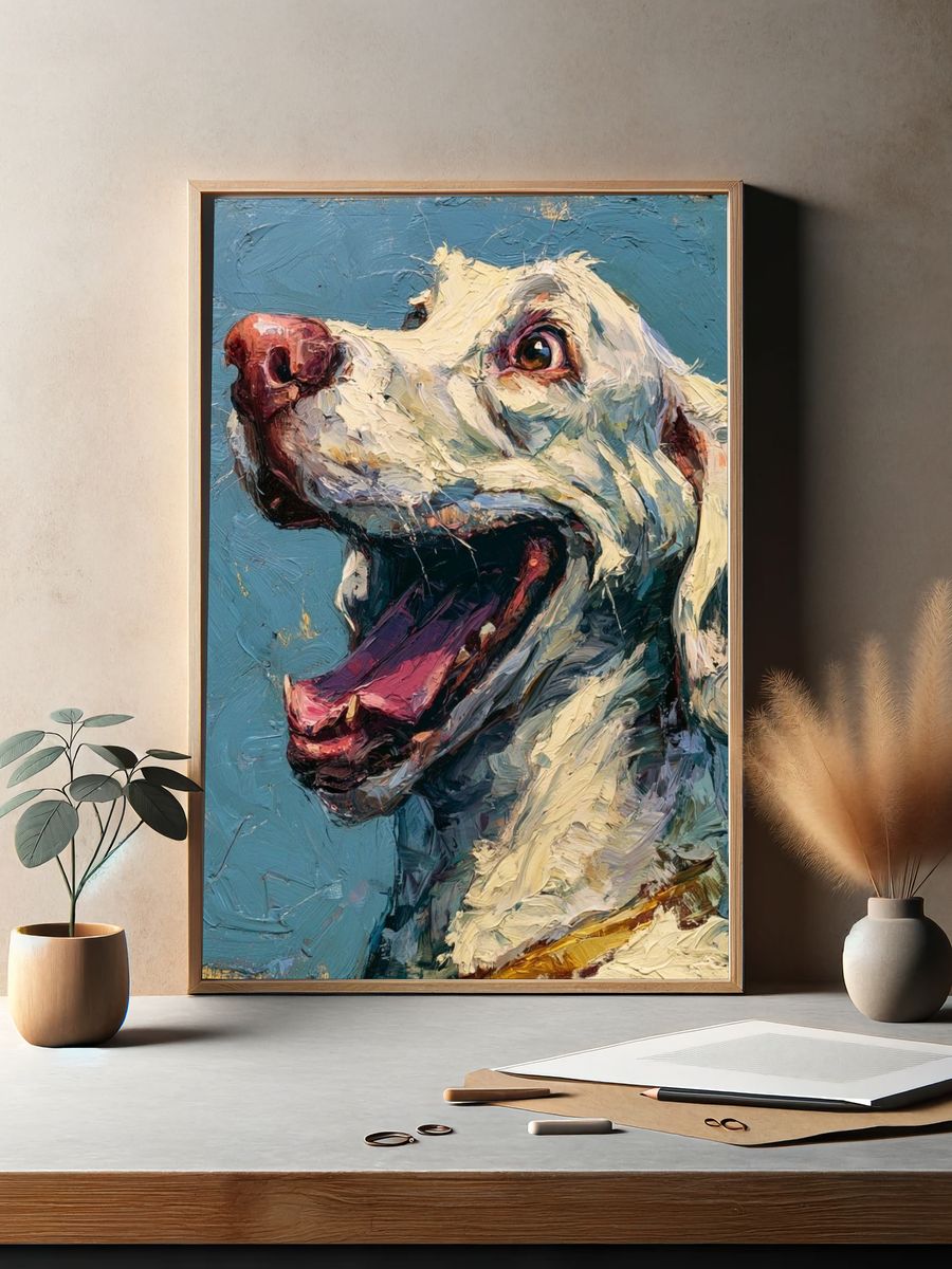 Happy Dog Portrait Print. — room view 2