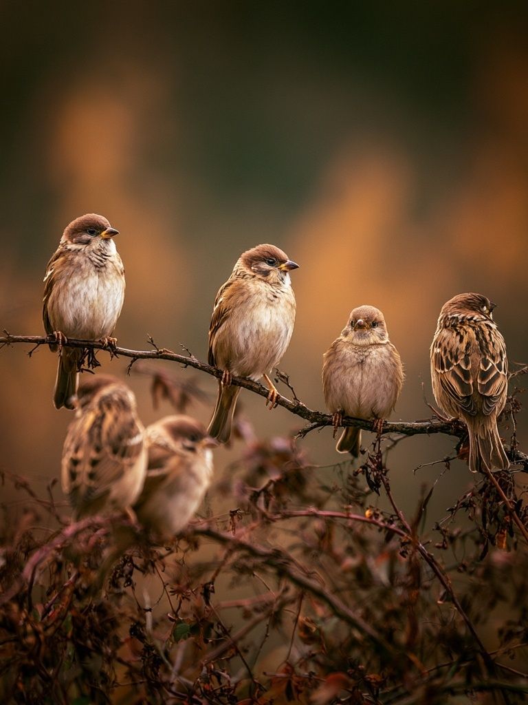 Sparrows on Branch Photography Poster. poster — animals art
