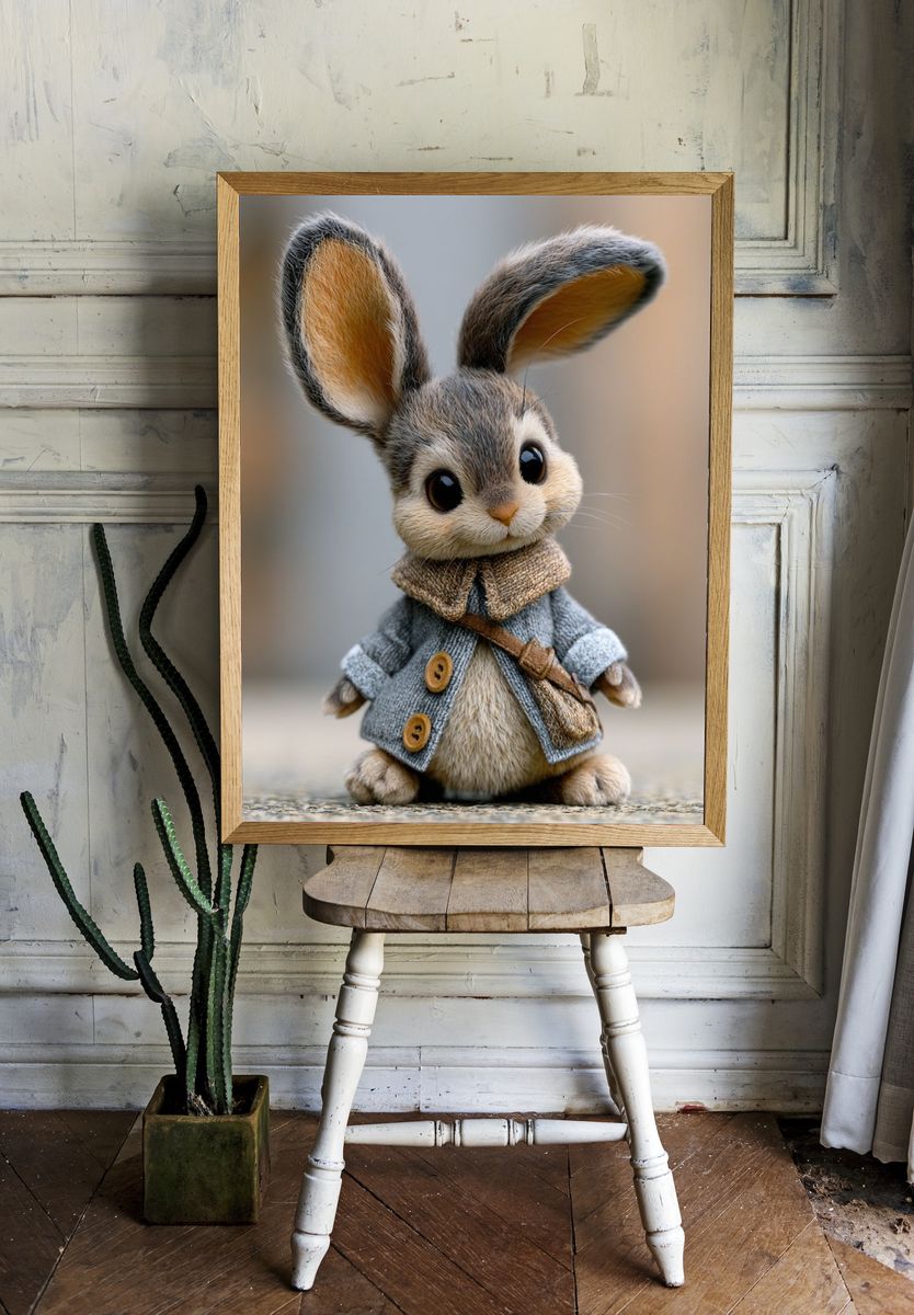 Cute Bunny Portrait Print. — room view 1
