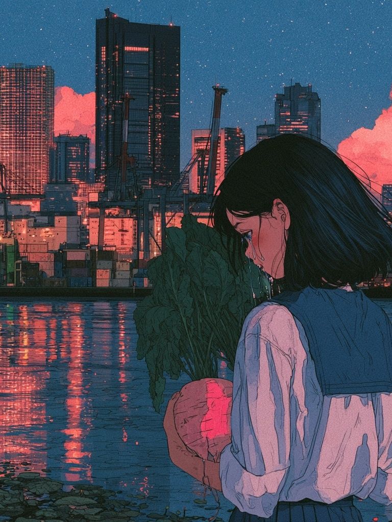 City Girl at Dusk Illustration Poster. poster detail