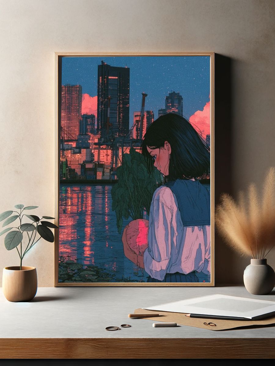 City Girl at Dusk Illustration Poster. — room view 2