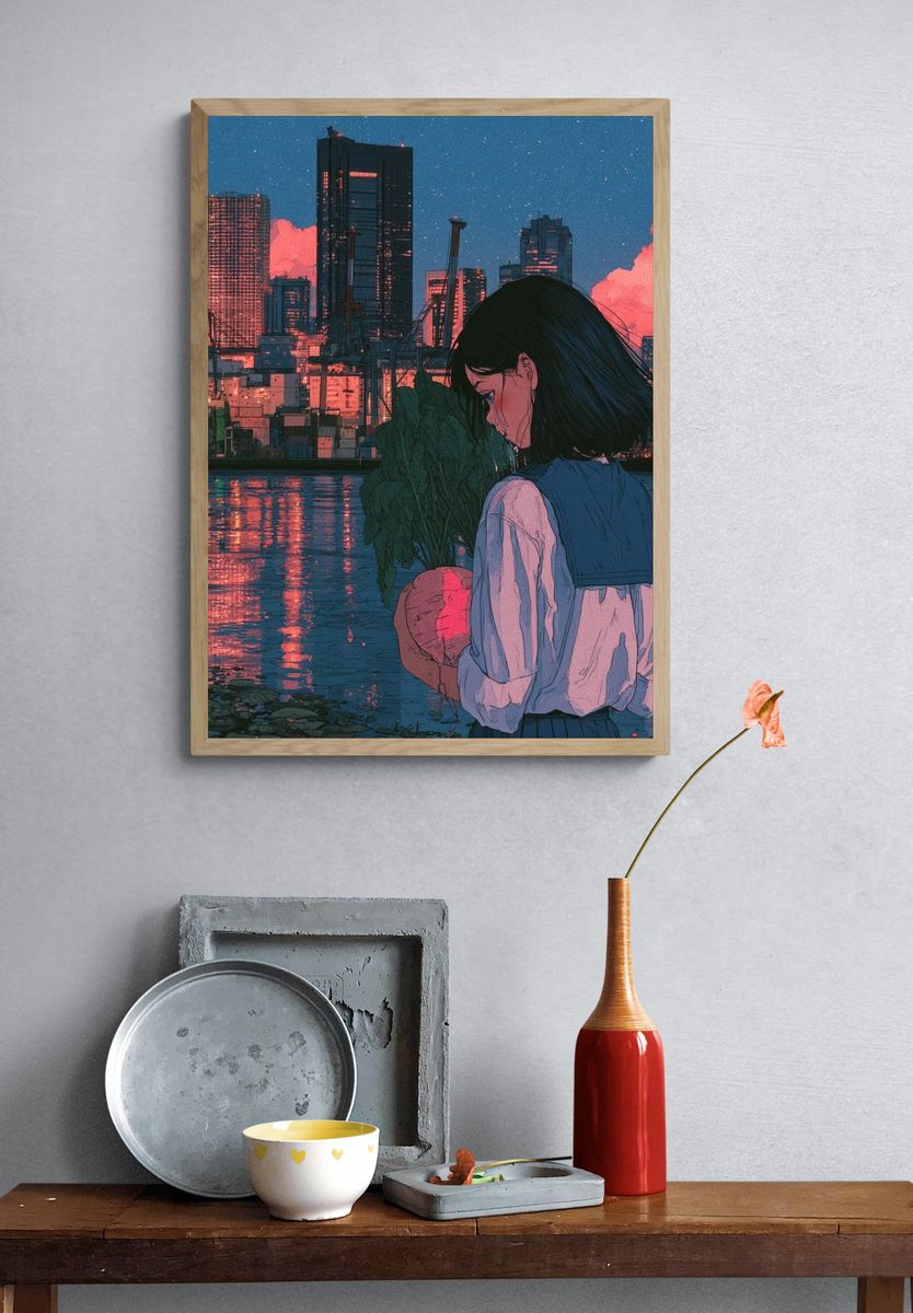 City Girl at Dusk Illustration Poster. — room view 3