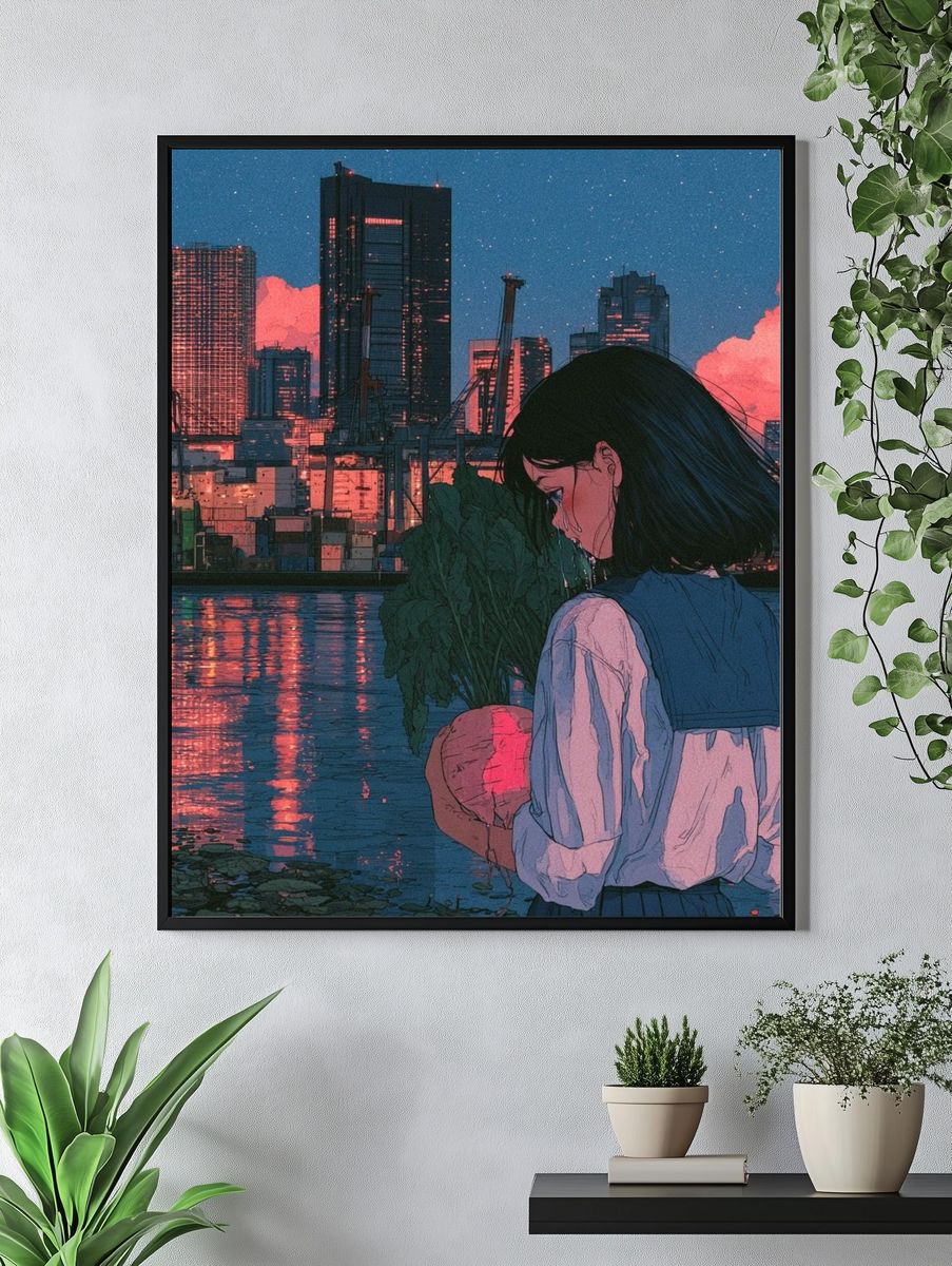City Girl at Dusk Illustration Poster. — room view 4