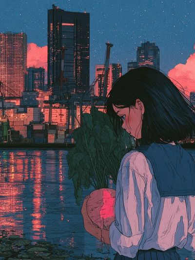 City Girl at Dusk Illustration Poster. poster