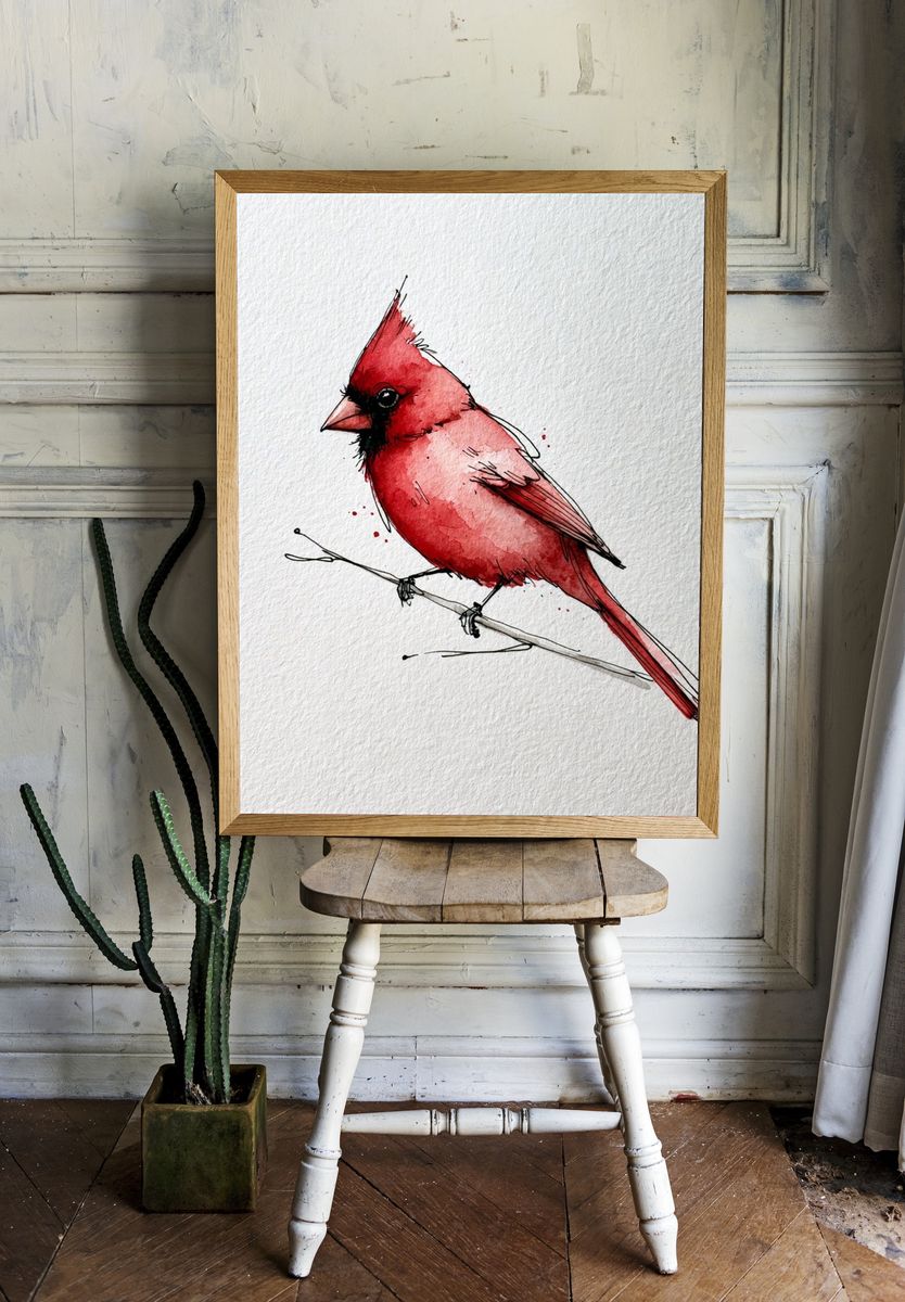 Red Cardinal Watercolor Poster. — room view 1