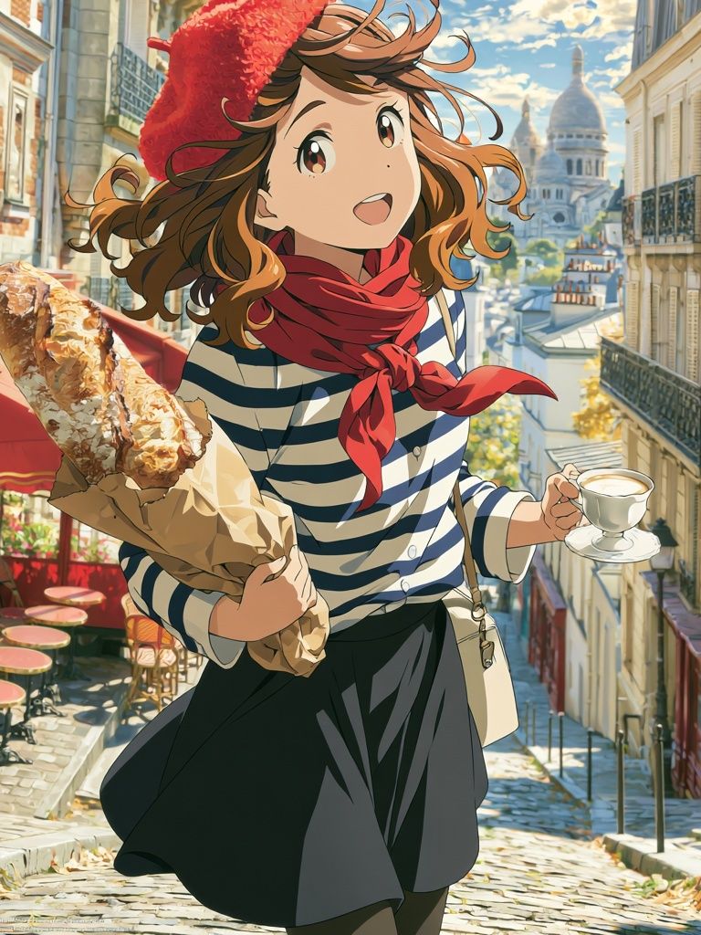 Paris Street Girl Anime Print. poster detail