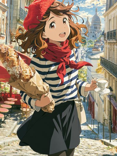 Paris Street Girl Anime Print. poster