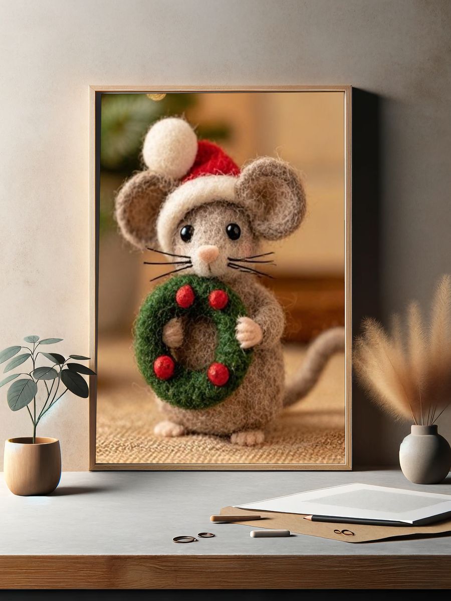 Christmas Mouse Illustration Poster. — room view 2
