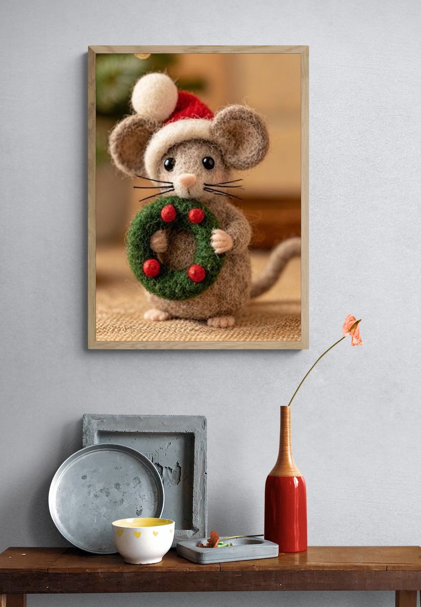 Christmas Mouse Illustration Poster. — room view 3