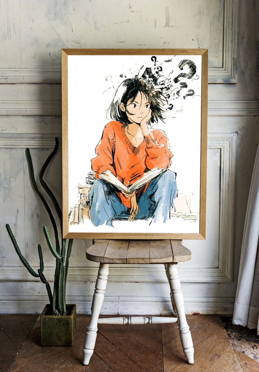 Anime Girl Reading Illustration Poster. room preview