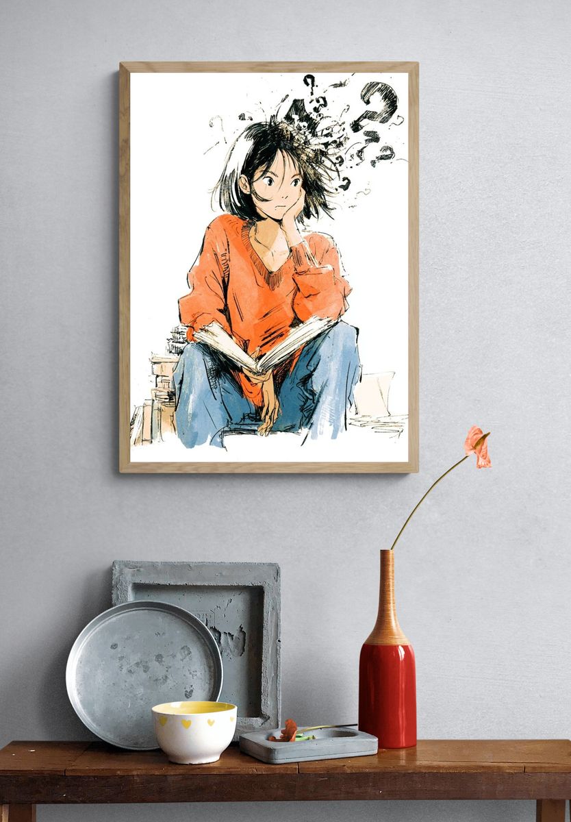 Anime Girl Reading Illustration Poster. — room view 3