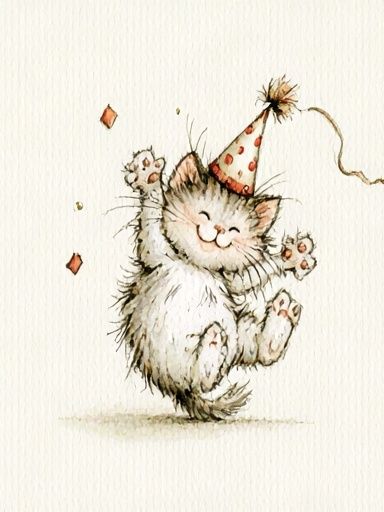 Party Cat Watercolor Print. poster detail