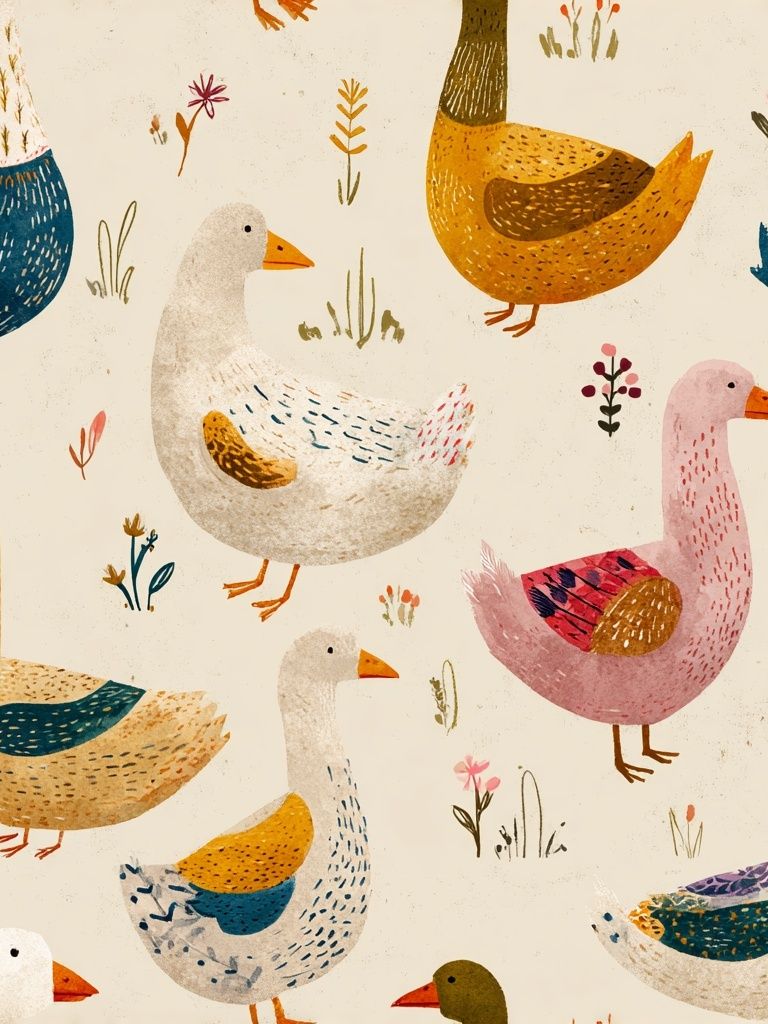 Playful Ducks Illustration Poster. poster detail