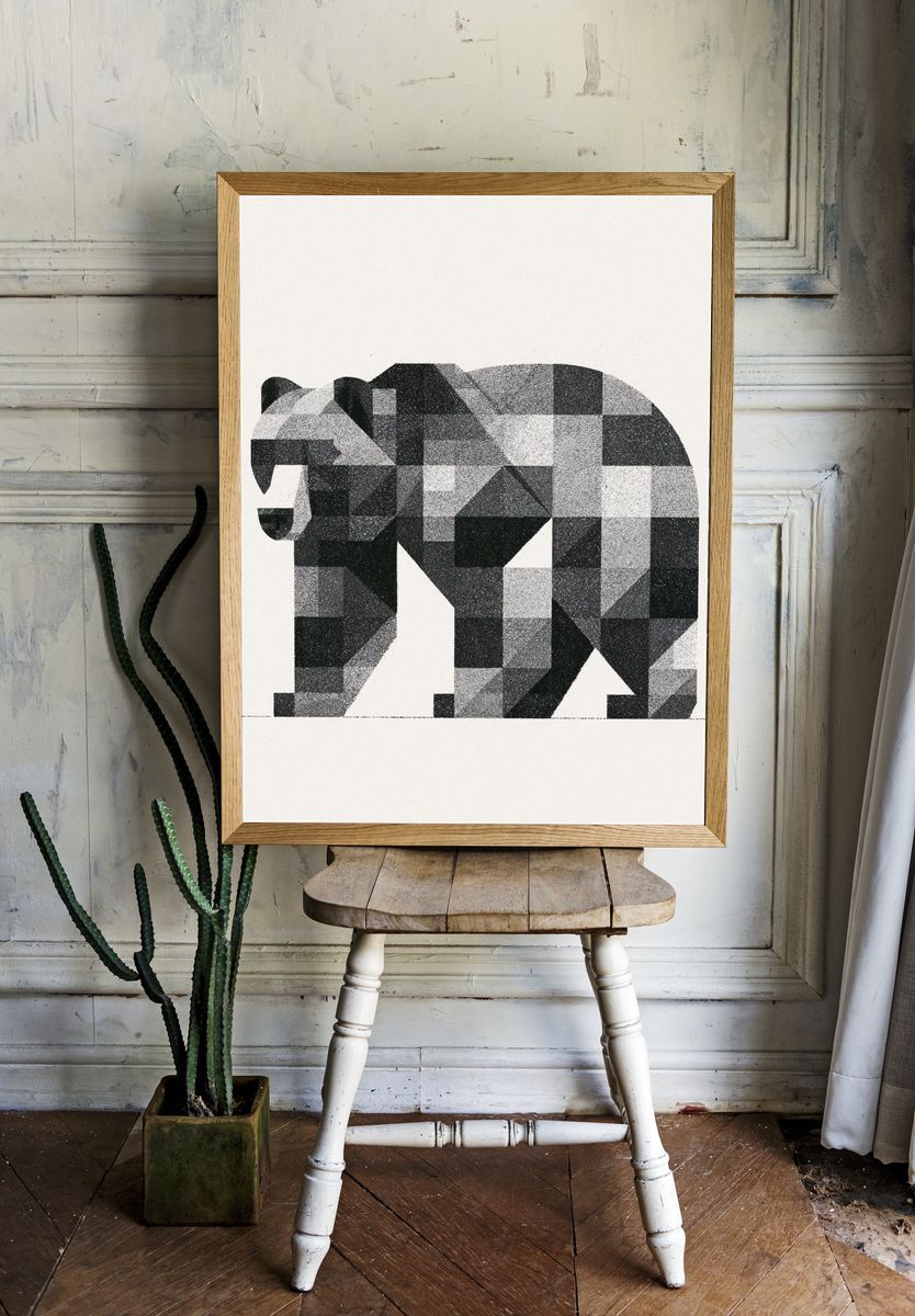 Geometric Bear Black-White Poster. — room view 1