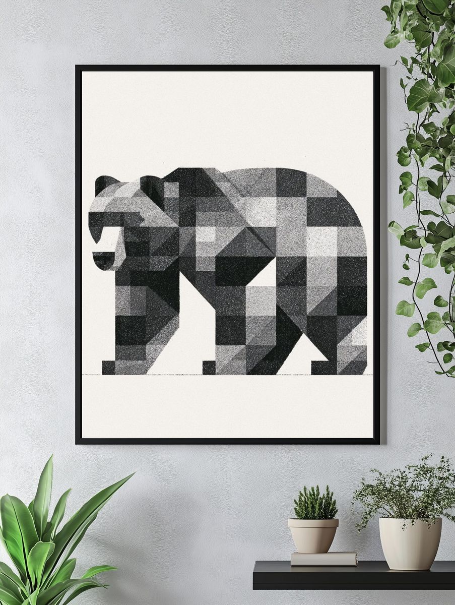 Geometric Bear Black-White Poster. — room view 4