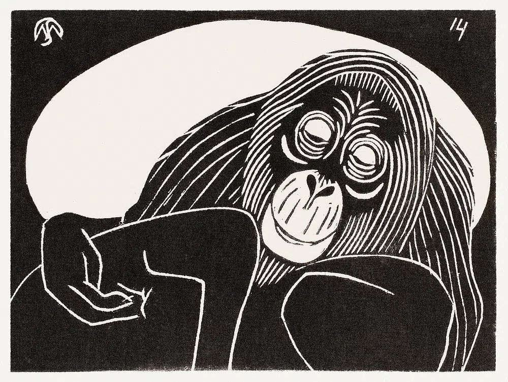 Orangutan (Orangoetan) (1914) print high. poster — animals art