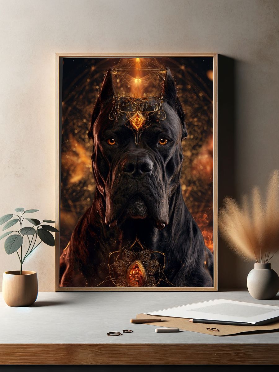 Black Cane Corso Fantasy Poster. — room view 2