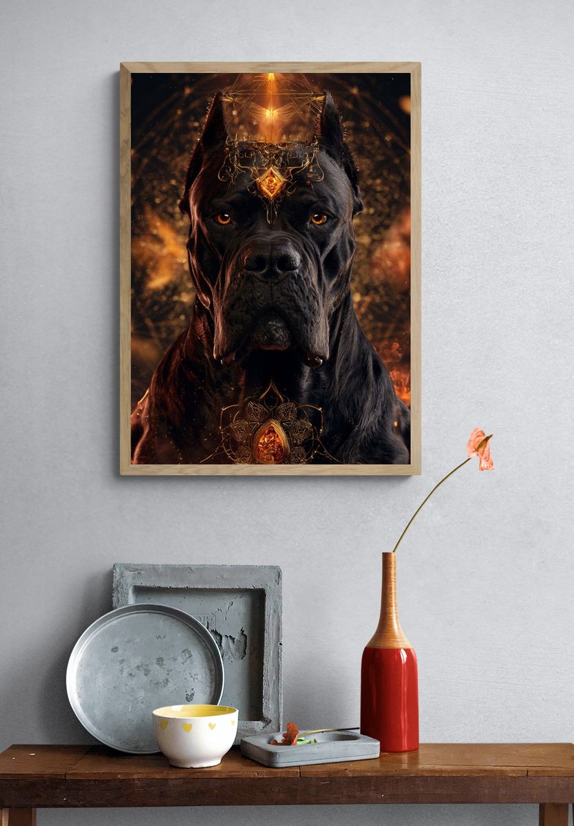 Black Cane Corso Fantasy Poster. — room view 3
