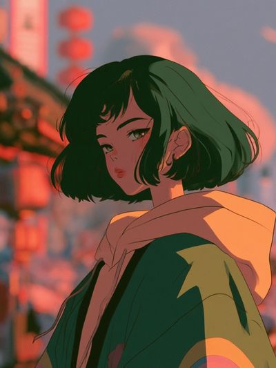 Anime Girl at Sunset Poster.