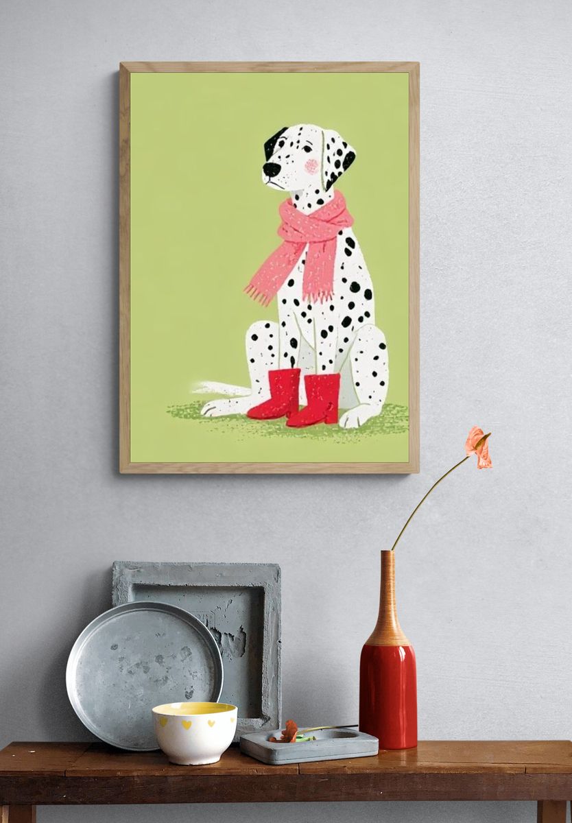 Dalmatian in Pink Scarf Illustration Poster. — room view 3