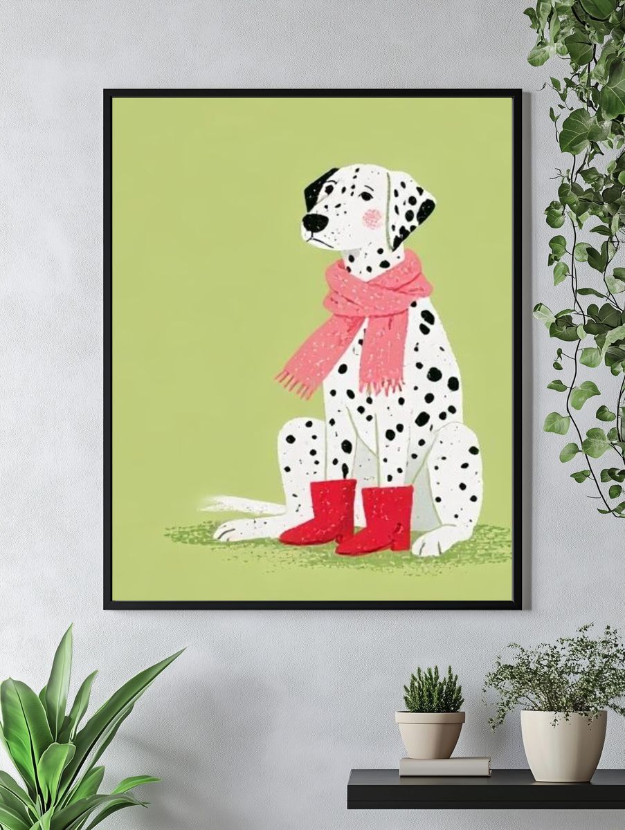 Dalmatian in Pink Scarf Illustration Poster. — room view 4