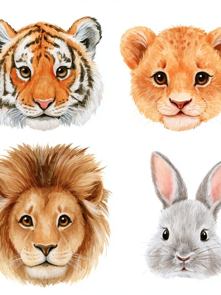 Cute Safari Animals Watercolor Poster. poster detail