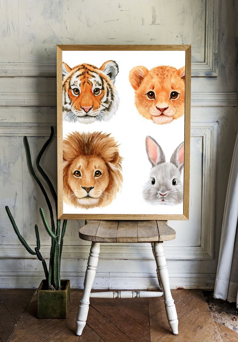 Cute Safari Animals Watercolor Poster. — room view 1