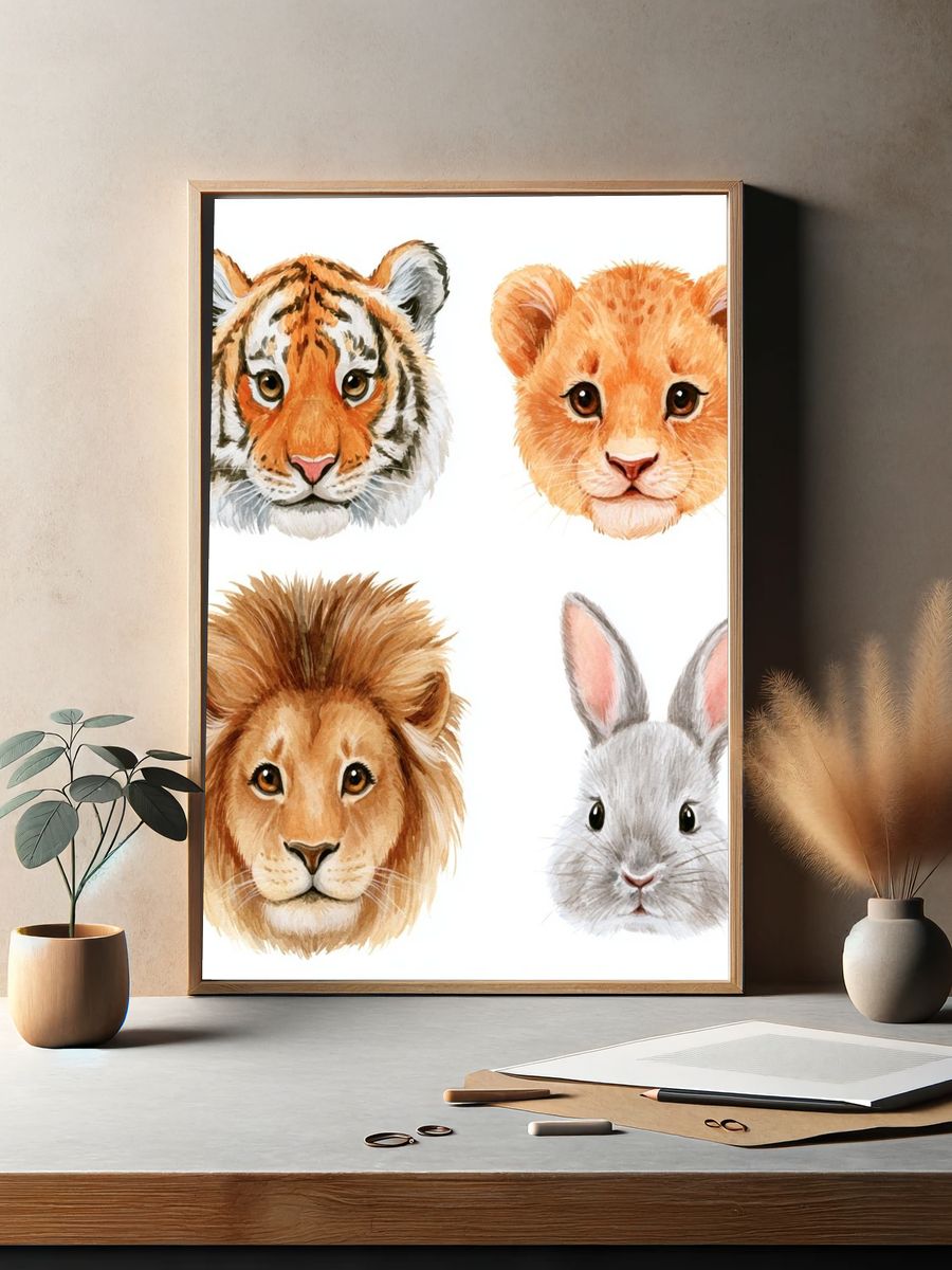 Cute Safari Animals Watercolor Poster. — room view 2