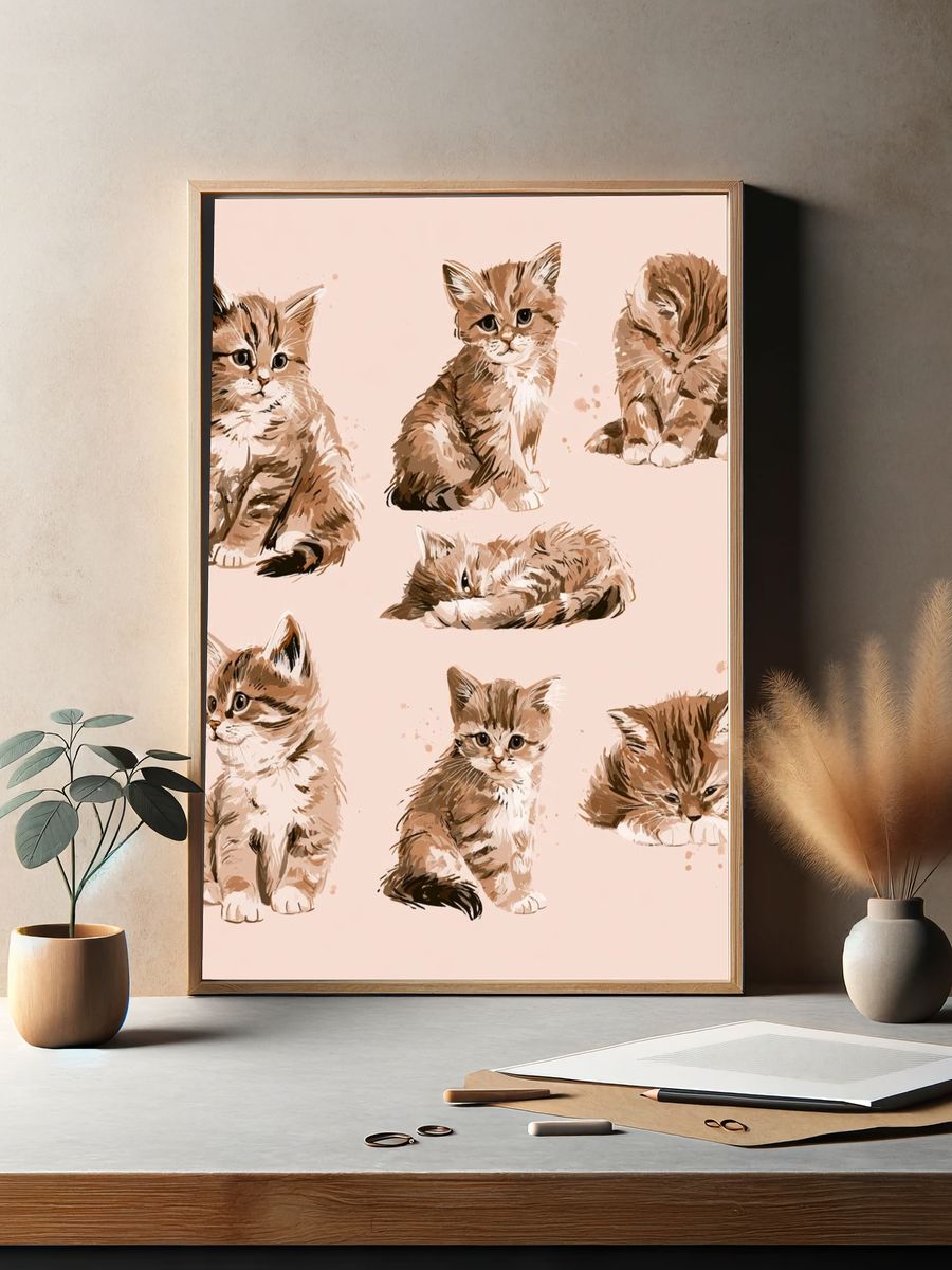 Playful Kitten Study Illustration Poster. — room view 2