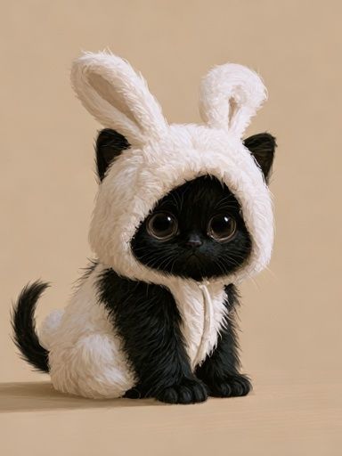 Black Kitten Bunny Costume Poster. poster — animals art