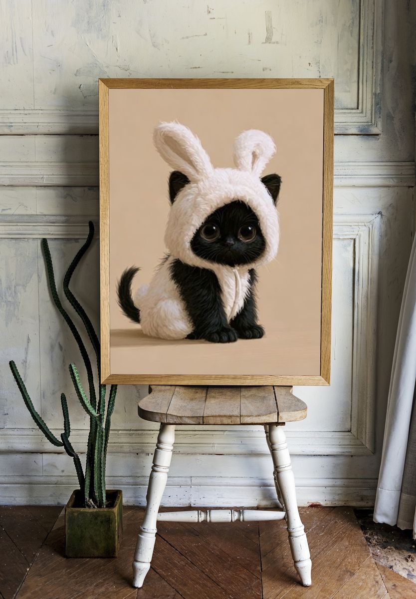 Black Kitten Bunny Costume Poster. room preview