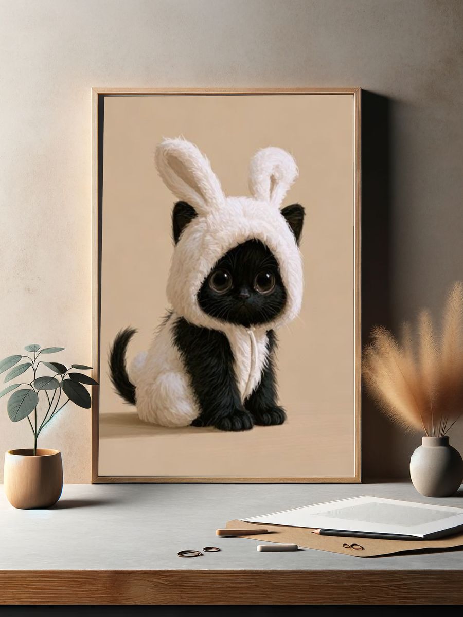 Black Kitten Bunny Costume Poster. — room view 2