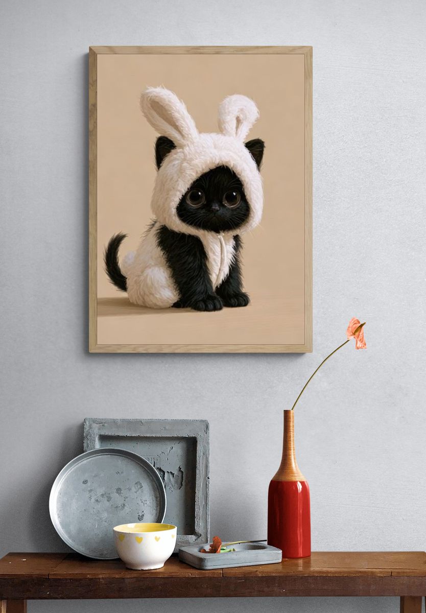 Black Kitten Bunny Costume Poster. — room view 3
