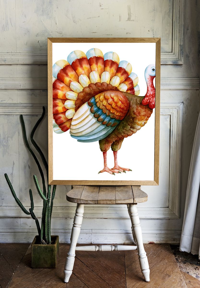 Watercolor Turkey Illustration Poster. — room view 1