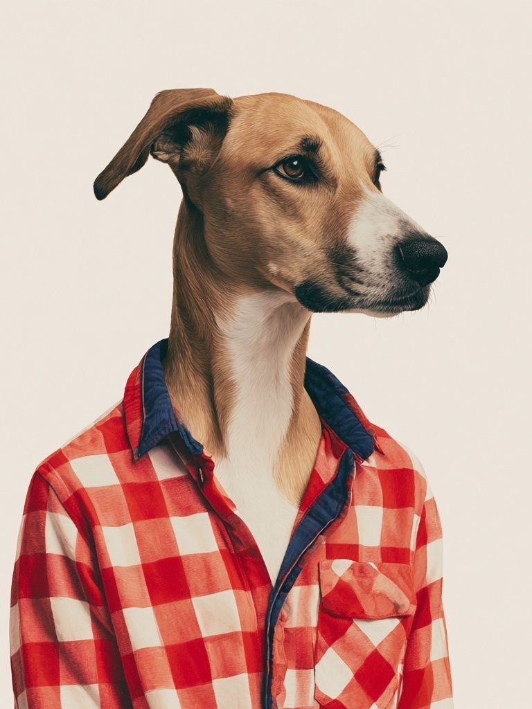 Whippet in Checkered Shirt Poster. poster detail