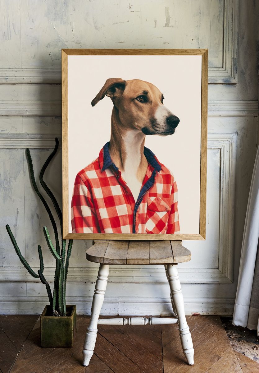 Whippet in Checkered Shirt Poster. — room view 1