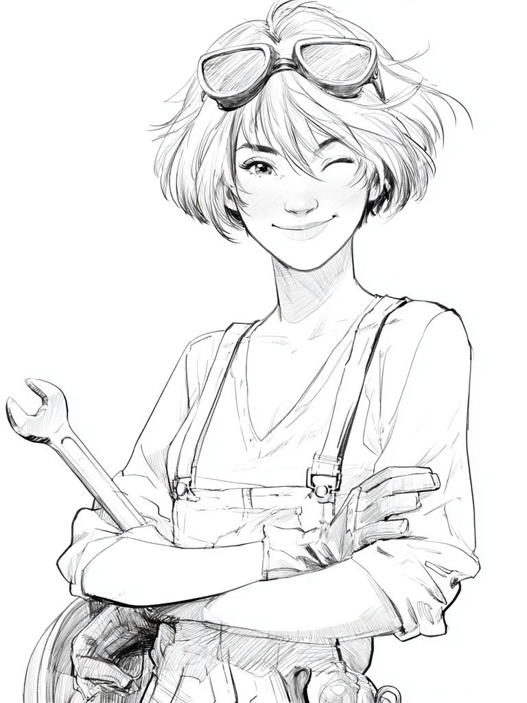 Winking Mechanic Anime Print. poster — anime art