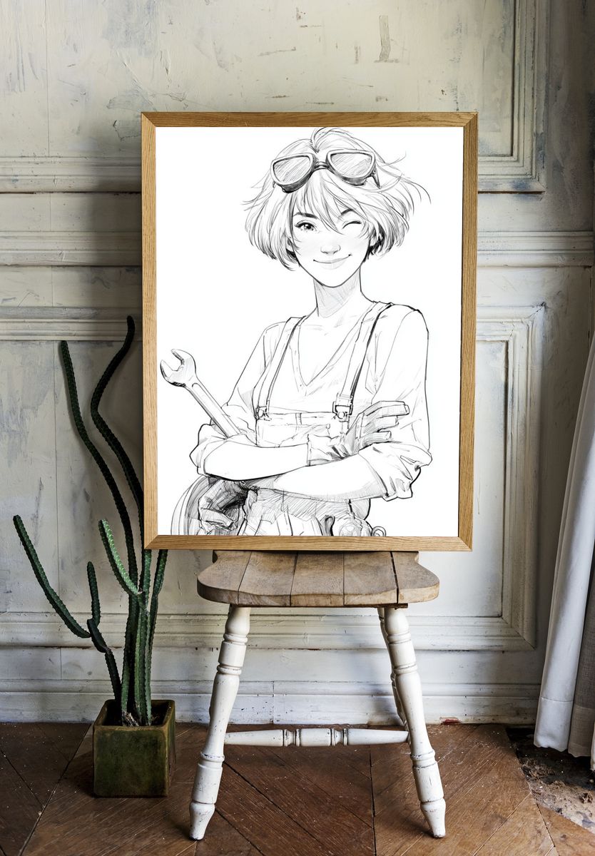 Winking Mechanic Anime Print. — room view 1