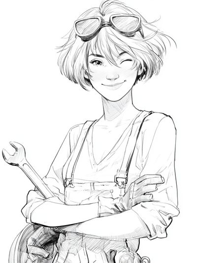 Winking Mechanic Anime Print.