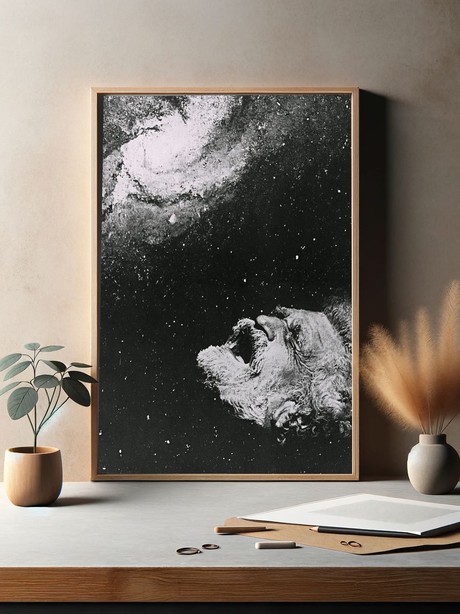 Howling Dog Black-White Poster. — room view 2