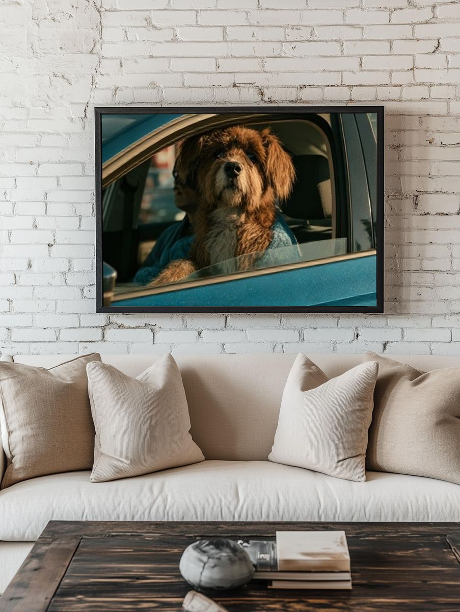 Dog in Car Portrait Poster. room preview