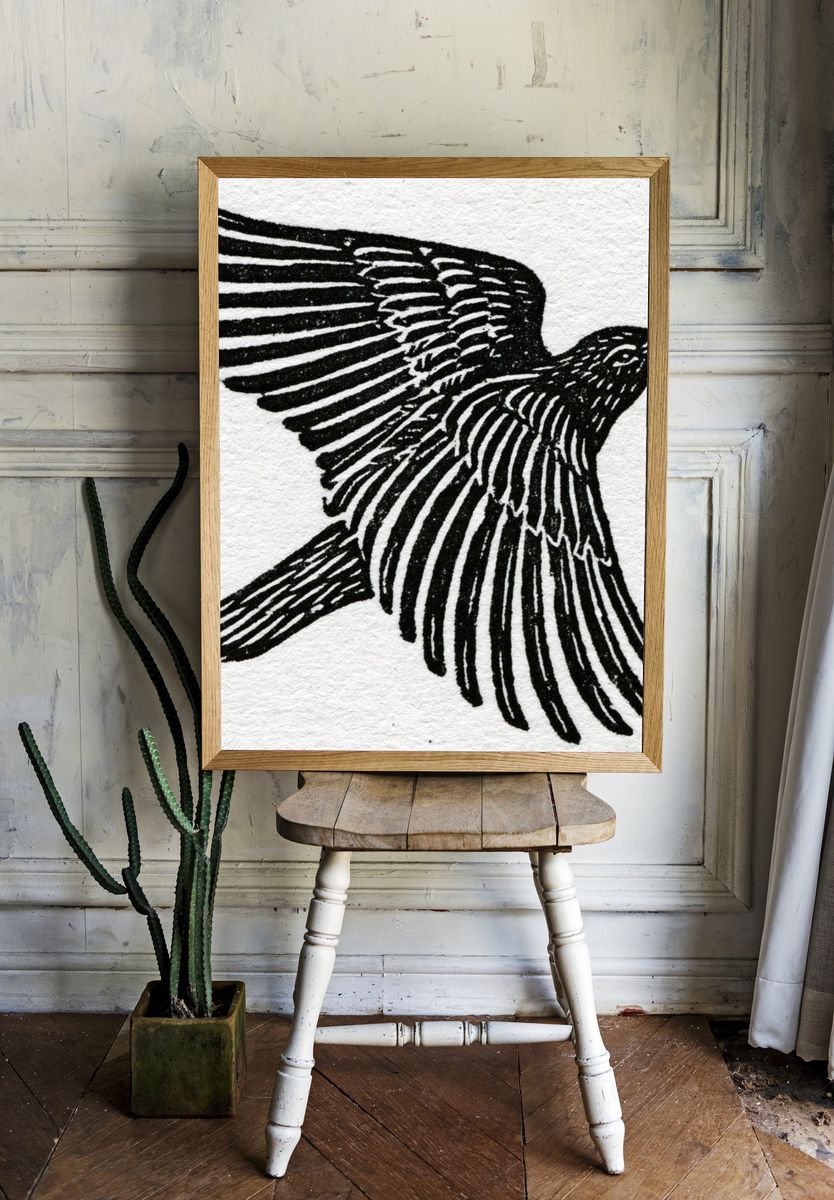 Flying Bird Ink Print. — room view 1