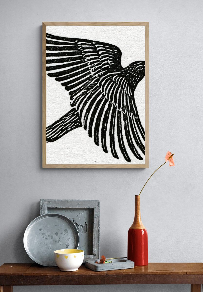 Flying Bird Ink Print. — room view 3